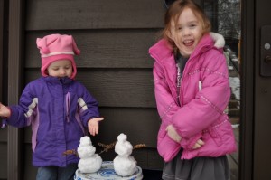 Girls and snowmen at Shaver's Creek