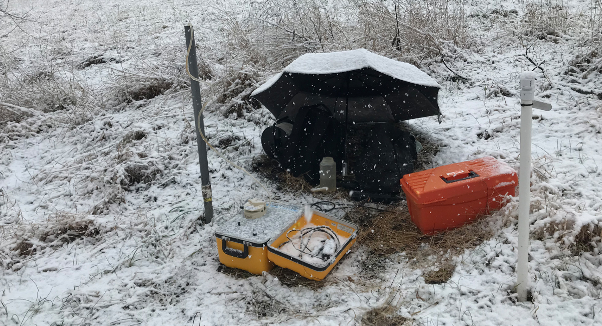 Groundwater sampling at Cole Farm in winter