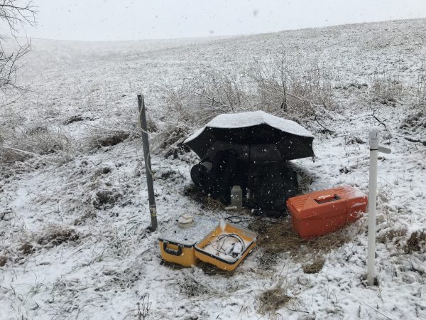 Sampling groundwater wells at Cole Farm in the winter