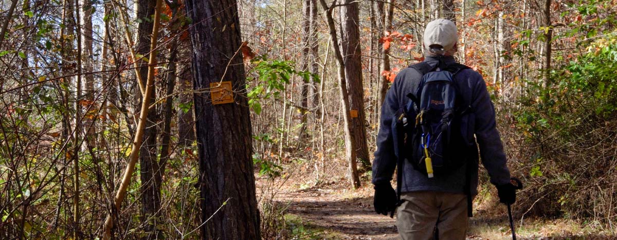 man walking down trail
