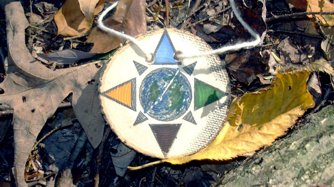 A wood cookie on leaves