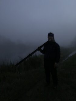 A Birding Cup participant standing in the fog.